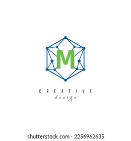 letter M and IT simple Creative elegant hexagon hexagonal poligon logo Design