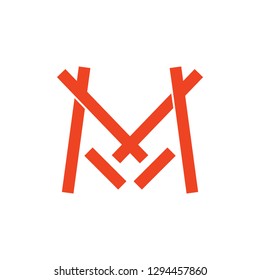 letter m simple linked lines art logo vector