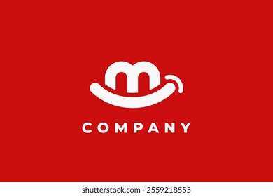 letter m smile cute logo with red background