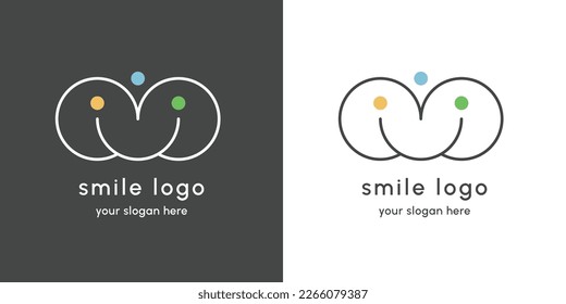 Letter M smile logo design illustration. Creative icons vector outline flat linear alphabets simple lettering and facial expressions. people who laugh emoticon icon. 