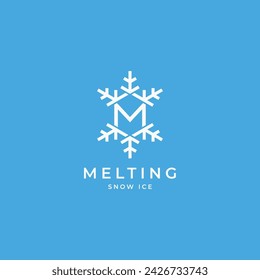 Letter M with snowflake cool logo combination. M monogram geometric design