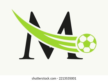 Letter M Soccer Football Logo. Soccer Club Symbol Concept Of Football Team Icon