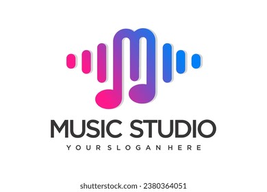 letter M Sound wave icons . Music waves symbols. Audio logos template. Voice equalizer emblems idea.