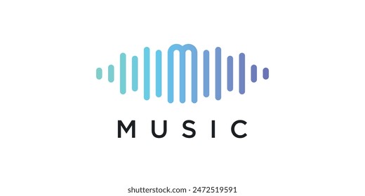 Letter M with sound wave music logo design. Premium Vector