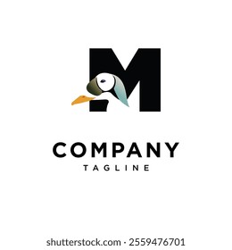 Letter M Spectacled Eider Logo Icon Vector