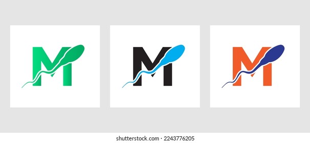 Plantilla de logotipo de celda de esperma M de letra. Sperm Bank Medical Symbol