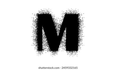  letter M with Spray Paint Drips, black isolated silhouette