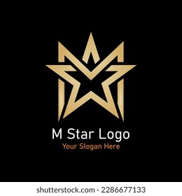 Letter M and star shape for logo. Vector illustration