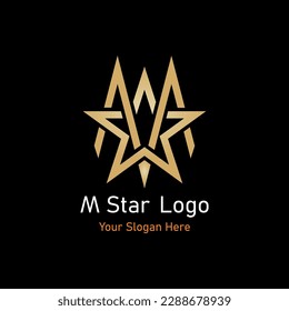 Letra M y forma estrella para el logotipo. Ilustración vectorial. Tipografía.
