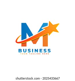 Letter M with Star Swoosh Logo Design. Suitable for Start up, Logistic, Business Logo Template