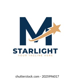 Letter M with Star Swoosh Logo Design. Suitable for Start up, Logistic, Business Logo Template