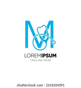 Letter M Stethoscope Logo Design Vector Icon Graphic Emblem Illustration 