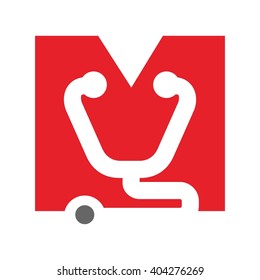 letter M and stethoscope logo vector.