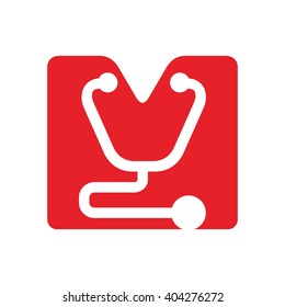 letter M and stethoscope logo vector.