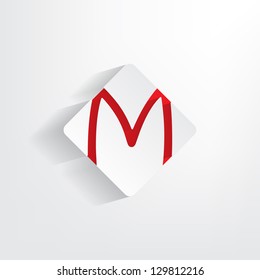 Letter M as a sticker with a red insertion