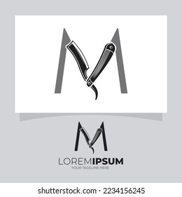 Letter M Straight Razor Logo Design Vector Icon Graphic Illustration