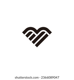 Letter m stripes, heart geometric symbol simple logo vector