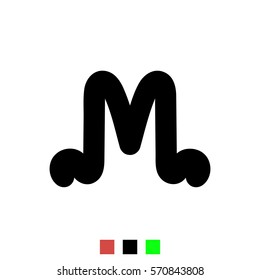 Letter M. Stylized letter of the English alphabet. Black font isolated on white background, the template element. For the logo, brand name, print, web design, icons.