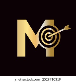 Letter M Success Logo Combine with Bow Target  Icon