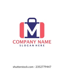 Letter M with Suitcase logo design vector. Initial M with Suitcase logo design template concept