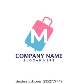Letter M with Suitcase logo design vector. Initial M with Suitcase logo design template concept