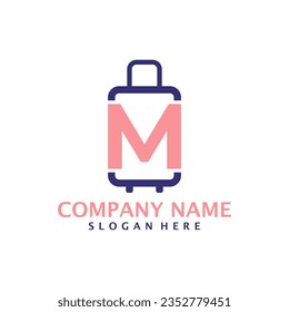 Letter M with Suitcase logo design vector. Initial M with Suitcase logo design template concept