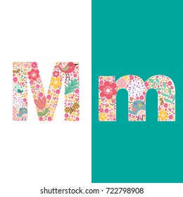The letter M, Summer floral ABC element in vector