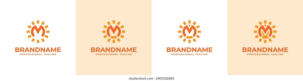 Conjunto de logotipos de letra M Sun, adecuado para empresas relacionadas con la energía solar con M inicial