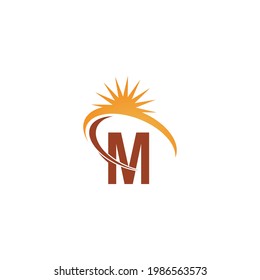 Letter M with sun ray icon logo design template illustration vector