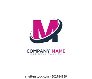 Letter M Swoosh Ring Round Logo Design Template
