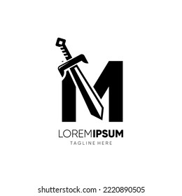 Letter M Sword Logo Design Vector Icon Graphic Emblem Illustration