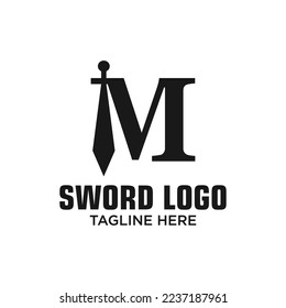 Letter M Sword Logo Design Template Inspiration, Vector Illustration.