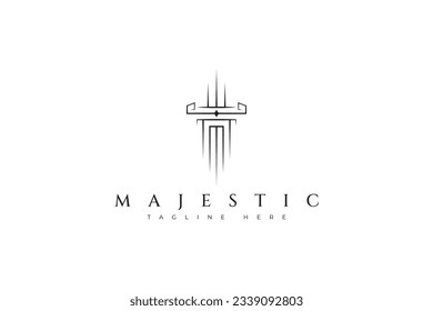 Letter M for Sword Majestic Imperial Knight Sacred Geometry Line Art Sign Symbol Logo