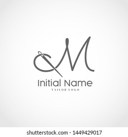 Letter M Tailor Logo. Needle With Thread Vector Icon. Lettering logo Tailor For Initial Name or Brand.