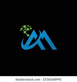 letter M tech logo design template, M tech logo, M technology vector