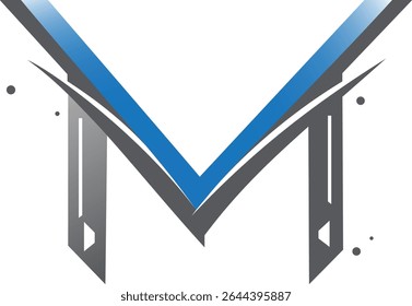 Letra M Tech Logo - Geometric Blue Abstract Vetor Design
