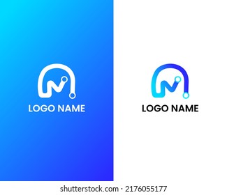 letter m with tech modern logo design template