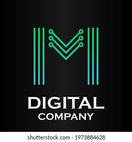 Letter m technology or digital logo template illustration. there are line letter with dot. suitable for technology, multimedia.