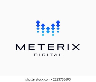 Letter M Technology Innovation Pixel Digital Connection Matrix Futuristic Modern Vector Logo Design