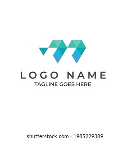 letter m technology logo design in polygon style