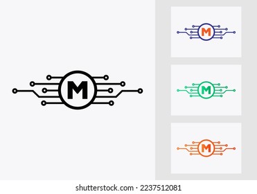 Letter M Technology Logo Design Template. Network Logo Design