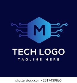 Letter M technology logo design.