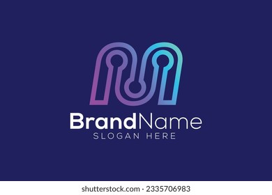 Letter M Technology logo design vector template