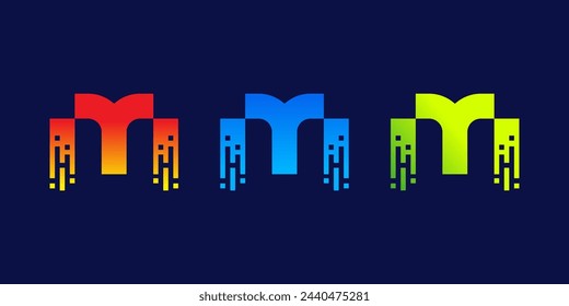 letter M technology logo design for business, digital, technology, media, data