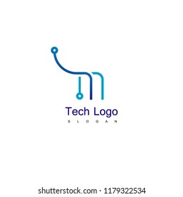 Letter M Technology Logo, outline Icon With Circuit Symbol