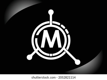 Letter M with technology logo vector icon symbol. Suitable for technology, Internet, computer, and data related business.