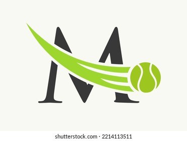 Letter M Tennis Logo Design Template. Tennis Sport Academy Sign, Club Symbol