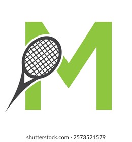 Letter M Tennis Logo. Paddle Symbol Vector Template