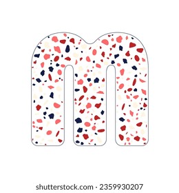 Letter M. Terrazzo texture. Vector graphic.