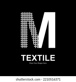 Letter M textile pattern and sewing logo vector design. Suitable for business, textile fabric, initial name, fashion, and knitting